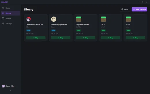 HelixMC Library — instance overview